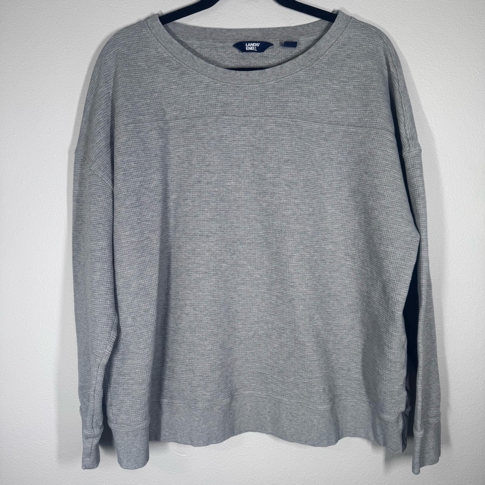 Land's End Women’s Grey Ribbed Pullover Ribbed Relaxed Fit Size XL